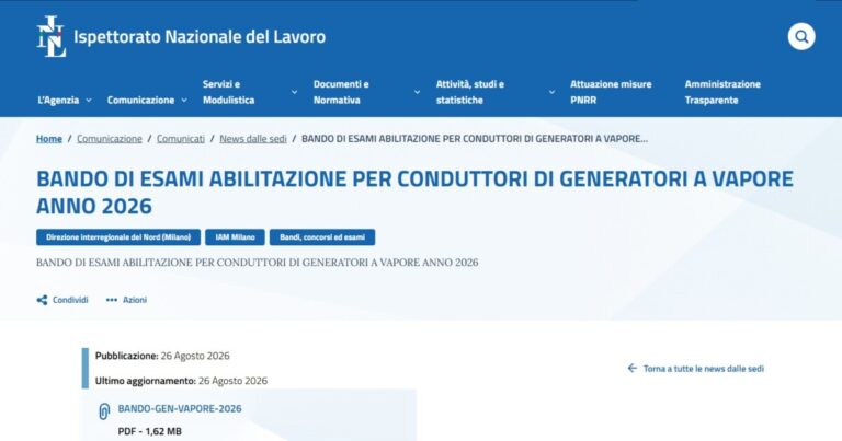 BANDO ESAME CONDUTTORI DI GENERATORE DI VAPORE – Milano